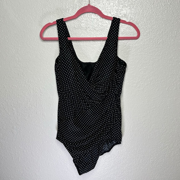 NWOT Miraclesuit Pin Point Oceanus One Piece Swimsuit Polka Dot Black Women 20W - Picture 2 of 10